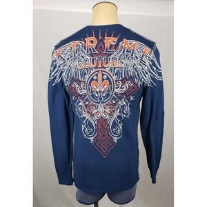 Xtreme Couture Shirt Mens Large Long Sleeve Thermal Cross Wings Graphic Y2K‎